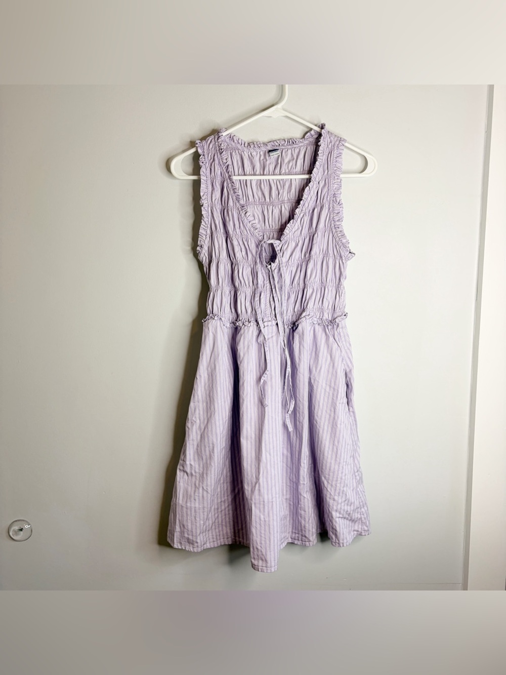 Old Navy 100% Cotton Lavender White Striped Ruffle Dress